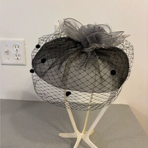 Kentucky Derby Gray Fascinator with Floral Accent